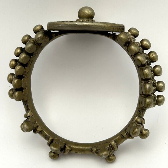 Vintage Brass Yemeni Cuff Bracelet Sunburst Heavy 7.3 oz 2.5” Interior Diameter - Picture 8 of 12